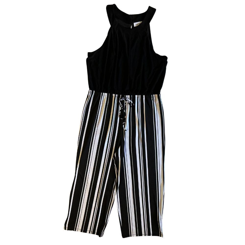 Emma & Michele Jumpsuit XL White Black Striped Halter Crop Wide Leg Romper